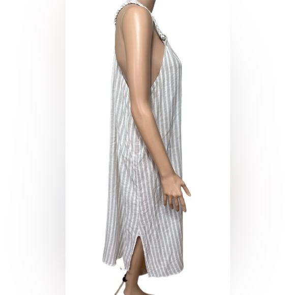 Rachel Ashwell Dress L Boho Striped Maxi Beige White Gold Braided Strap … - Picture 3 of 9